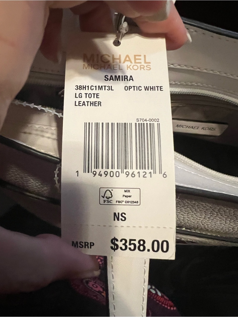 Michael Kors Ivory Leather Tote with MK Logo - Picture 4 of 5
